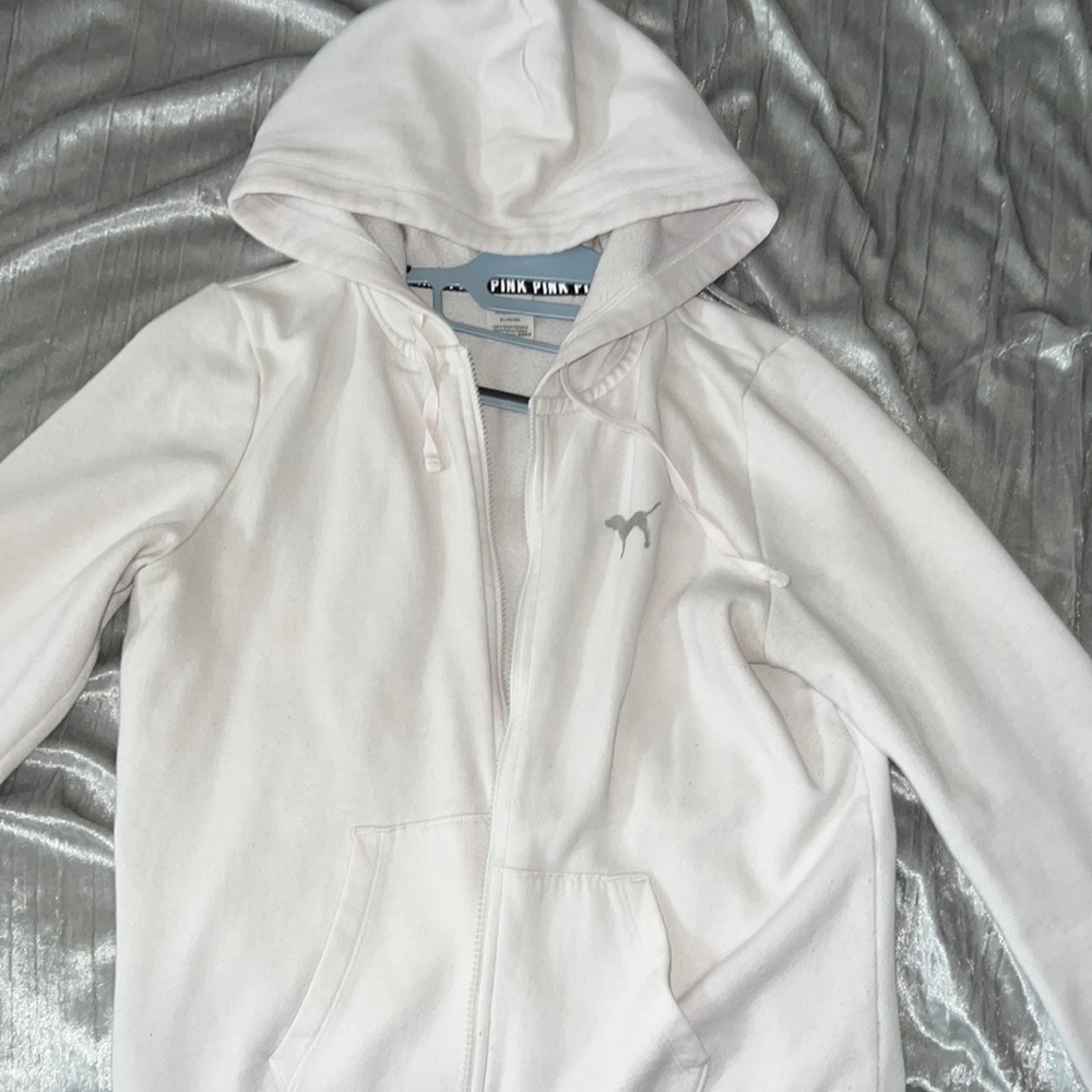 White PINK zip up hoodie